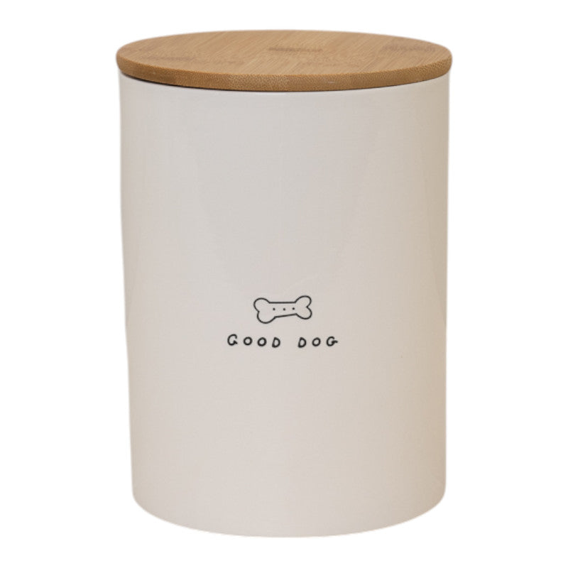 Good Dog' Ceramic Treat Jar with Bamboo Lid.