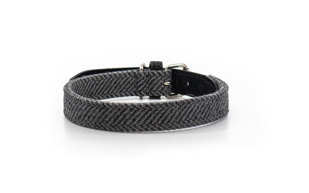 THE BALMORAL | LUXURY GREY HERRINGBONE & LEATHER DOG COLLAR