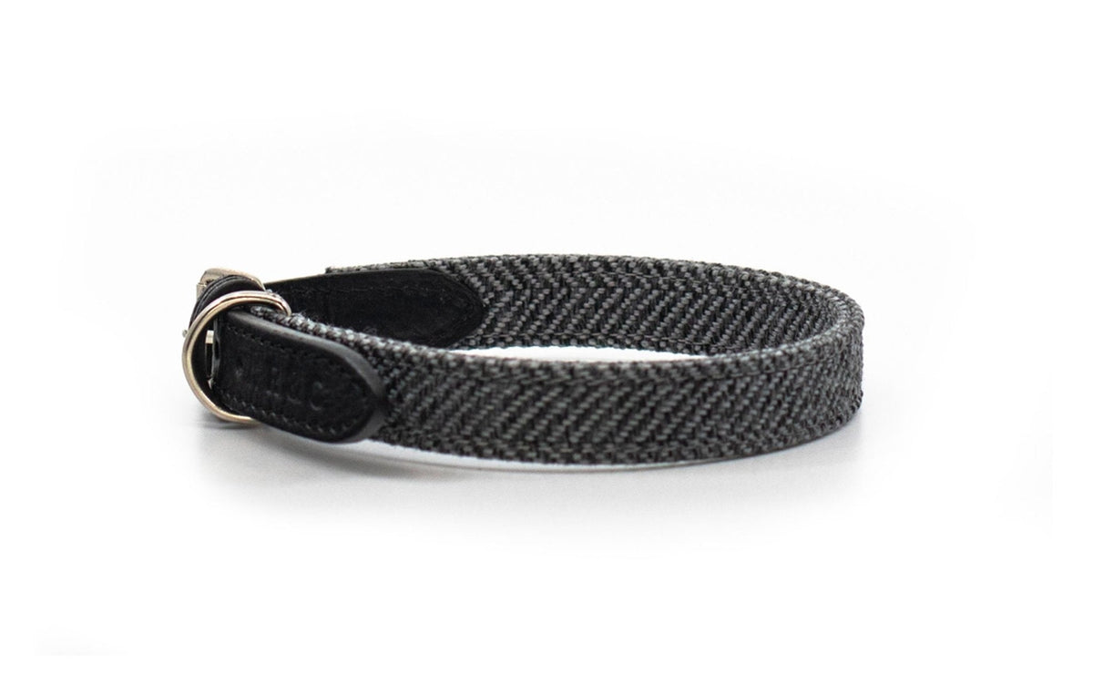 THE BALMORAL | LUXURY GREY HERRINGBONE & LEATHER DOG COLLAR