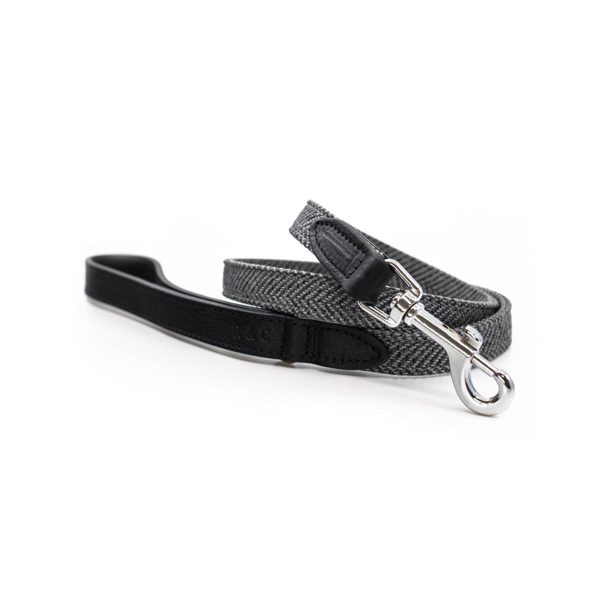 THE BALMORAL | LUXURY GREY HERRINGBONE & LEATHER DOG LEAD